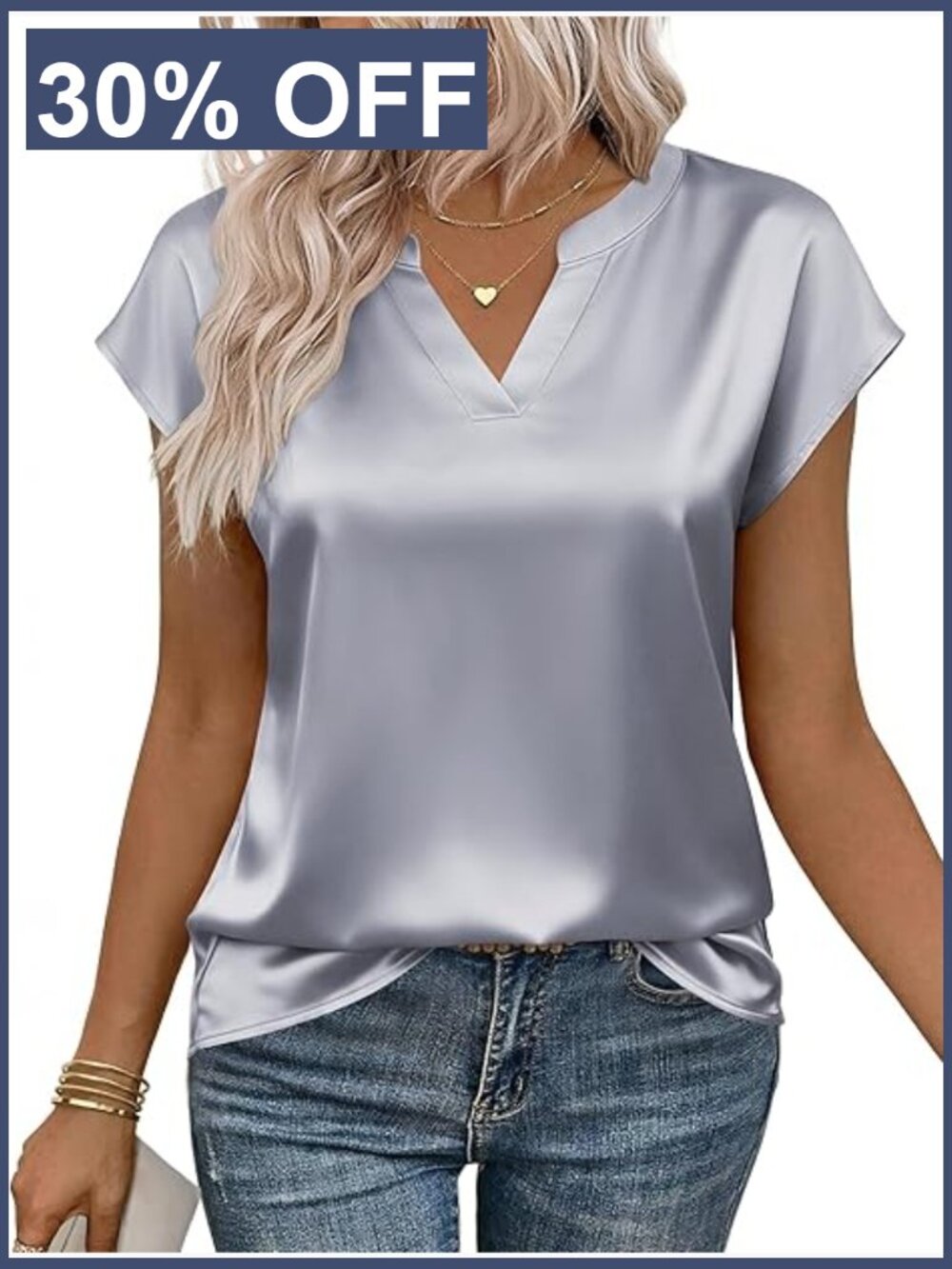 Silk Satin V-Neck Cap Sleeve Blouse for Work Casual